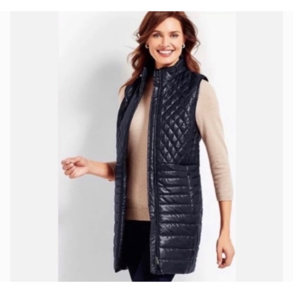 Talbots Navy Blue Tunic-Length Quilted Vest